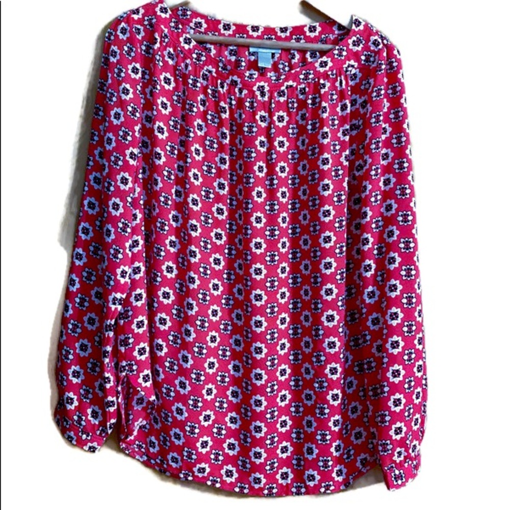 LOFT long sleeve red with floral geometric pattern